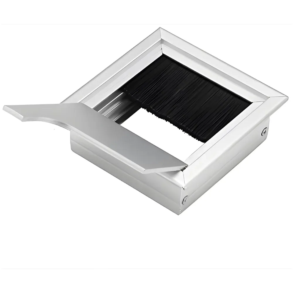 8 Cm Aluminum Office Desk Wire Cable Hole Cover with Dust Proof Brushes for Computers Work Rectangular Metal Organizer Stylish Desk Accessory Wire Manager Concealed. 80 mm x 80 mm Silver - 6