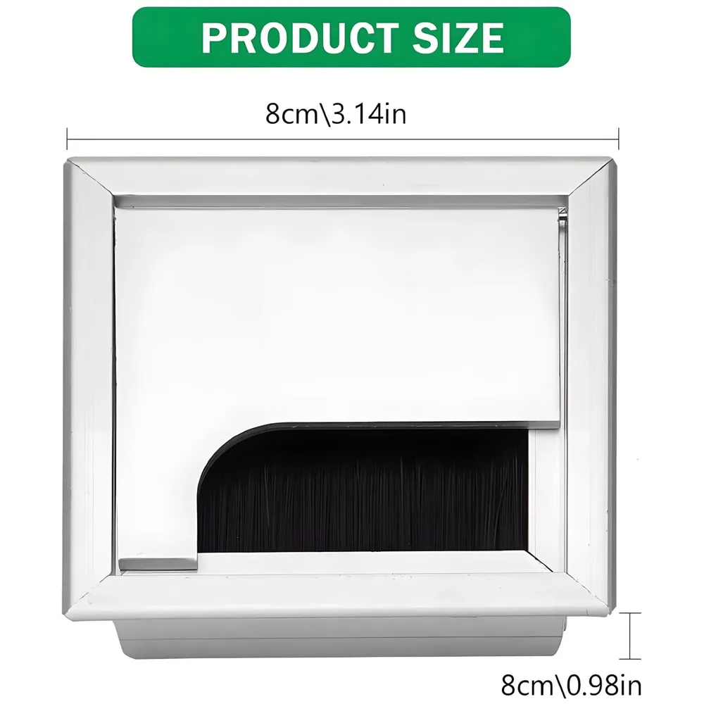 8 Cm Aluminum Office Desk Wire Cable Hole Cover with Dust Proof Brushes for Computers Work Rectangular Metal Organizer Stylish Desk Accessory Wire Manager Concealed. 80 mm x 80 mm Silver