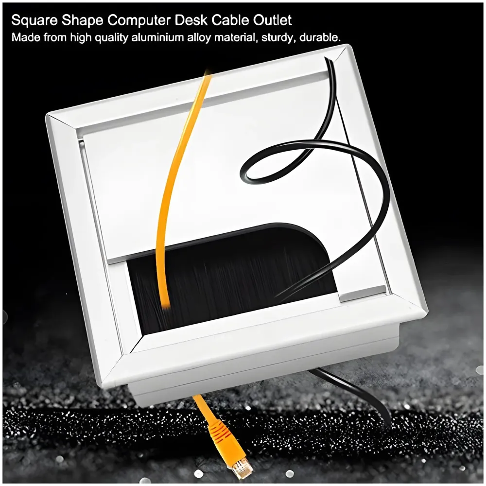 8 Cm Aluminum Office Desk Wire Cable Hole Cover with Dust Proof Brushes for Computers Work Rectangular Metal Organizer Stylish Desk Accessory Wire Manager Concealed. 80 mm x 80 mm Silver