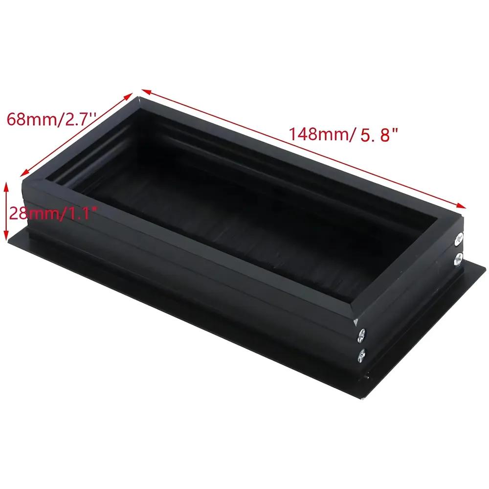 Office Desk Wire Cable Hole Cover Aluminum with Dust Proof Brushes for Computers Work Rectangular Metal Organizer Stylish Desk Accessory Wire Manager Concealed System. 160 mm x 80 mm Black