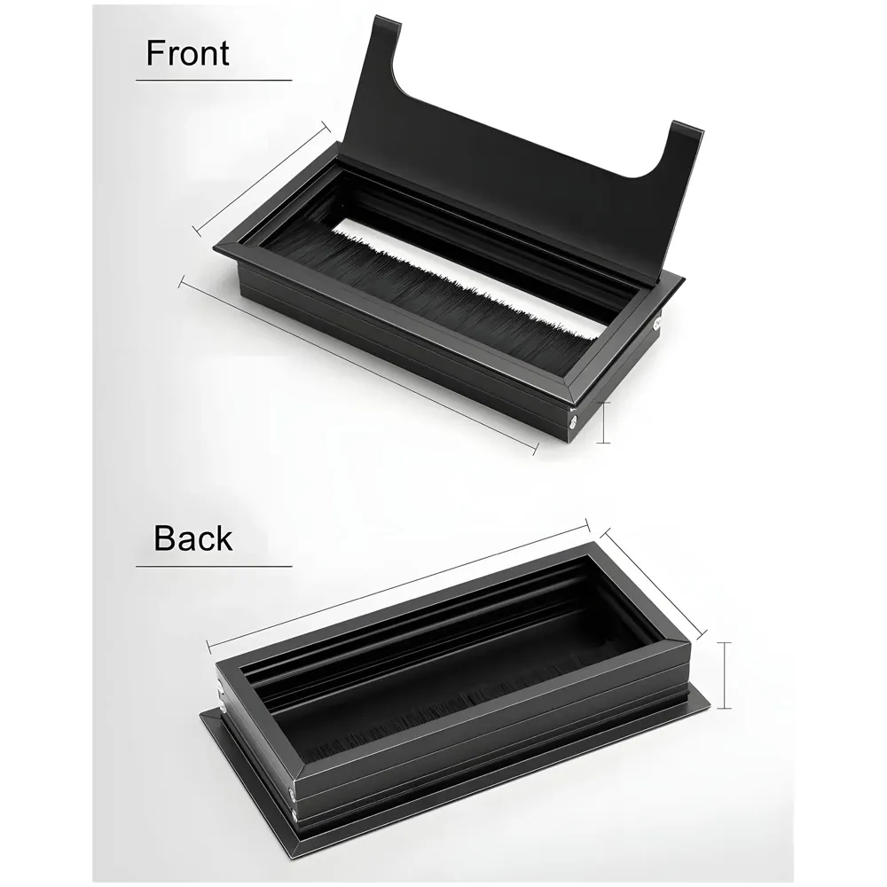 Office Desk Wire Cable Hole Cover Aluminum with Dust Proof Brushes for Computers Work Rectangular Metal Organizer Stylish Desk Accessory Wire Manager Concealed System. 160 mm x 80 mm Black