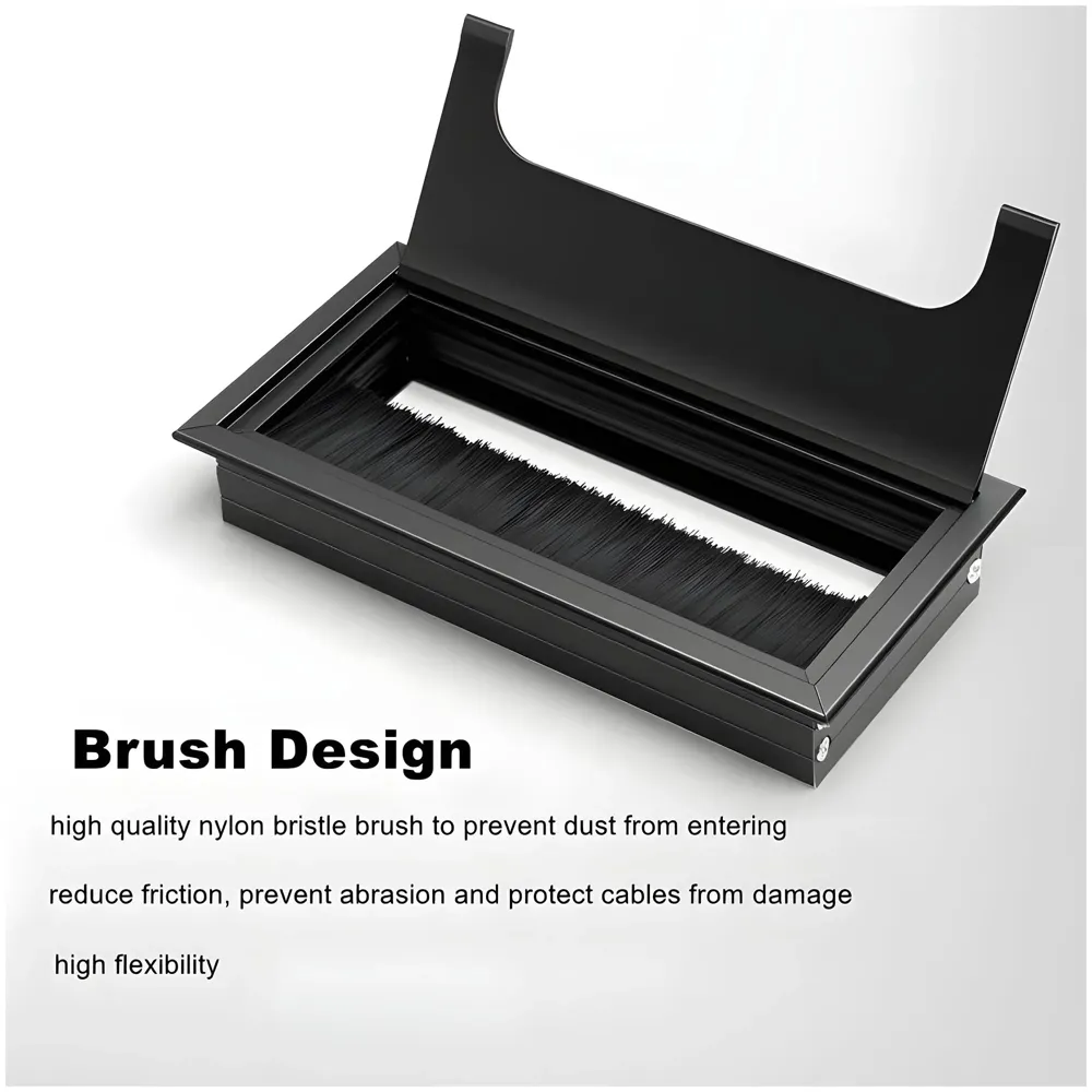 Office Desk Wire Cable Hole Cover Aluminum with Dust Proof Brushes for Computers Work Rectangular Metal Organizer Stylish Desk Accessory Wire Manager Concealed System. 160 mm x 80 mm Black