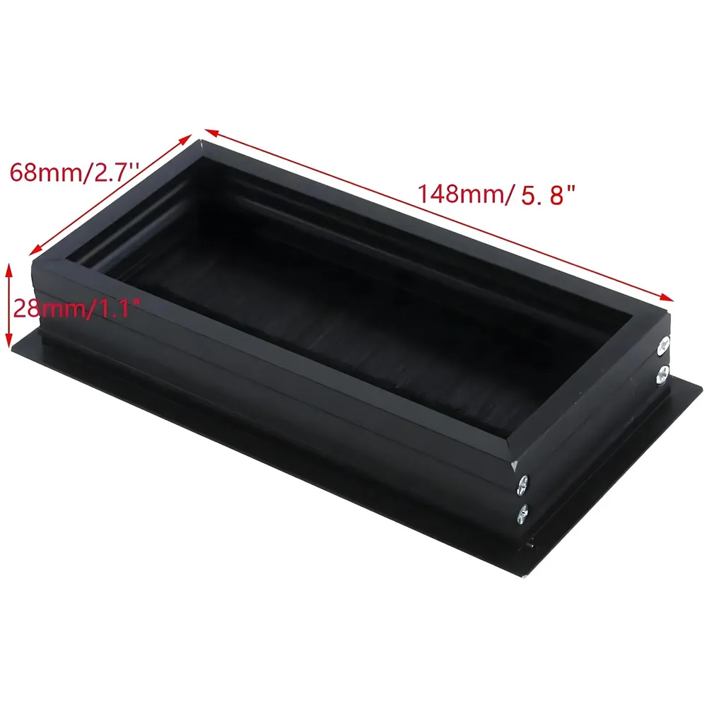 Office Desk Wire Cable Hole Cover Aluminum with Dust Proof Brushes for Computers Work Rectangular Metal Organizer Stylish Desk Accessory Wire Manager Concealed System. 160 mm x 80 mm Black