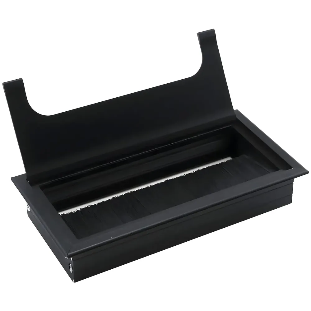 Office Desk Wire Cable Hole Cover Aluminum with Dust Proof Brushes for Computers Work Rectangular Metal Organizer Stylish Desk Accessory Wire Manager Concealed System. 160 mm x 80 mm Black