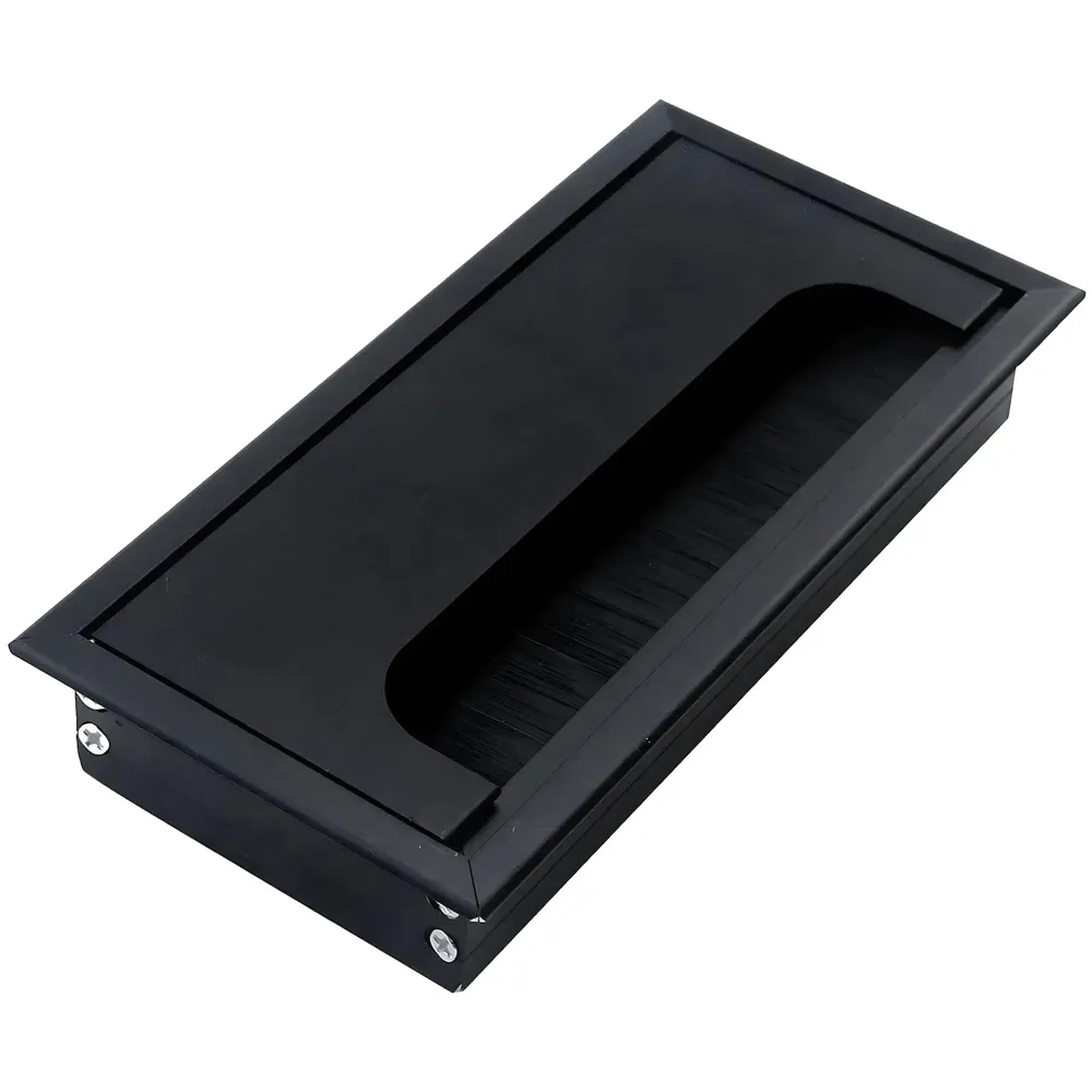 Office Desk Wire Cable Hole Cover Aluminum with Dust Proof Brushes for Computers Work Rectangular Metal Organizer Stylish Desk Accessory Wire Manager Concealed System. 160 mm x 80 mm Black
