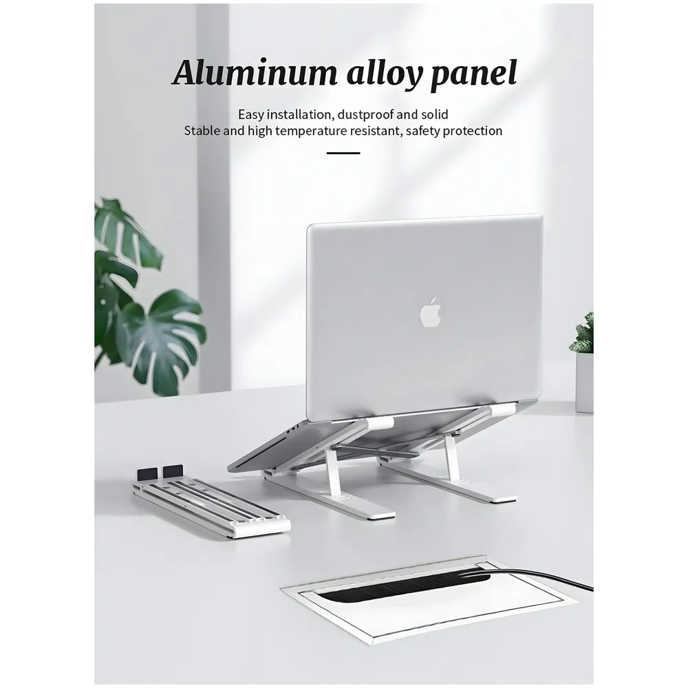 Office Desk Wire Cable Hole Cover Aluminum With Dust Proof Brushes For Computers Work Rectangular Metal Organizer Stylish Desk Accessory Wire Manager Concealed System. 160 mm x 80 mm Silver