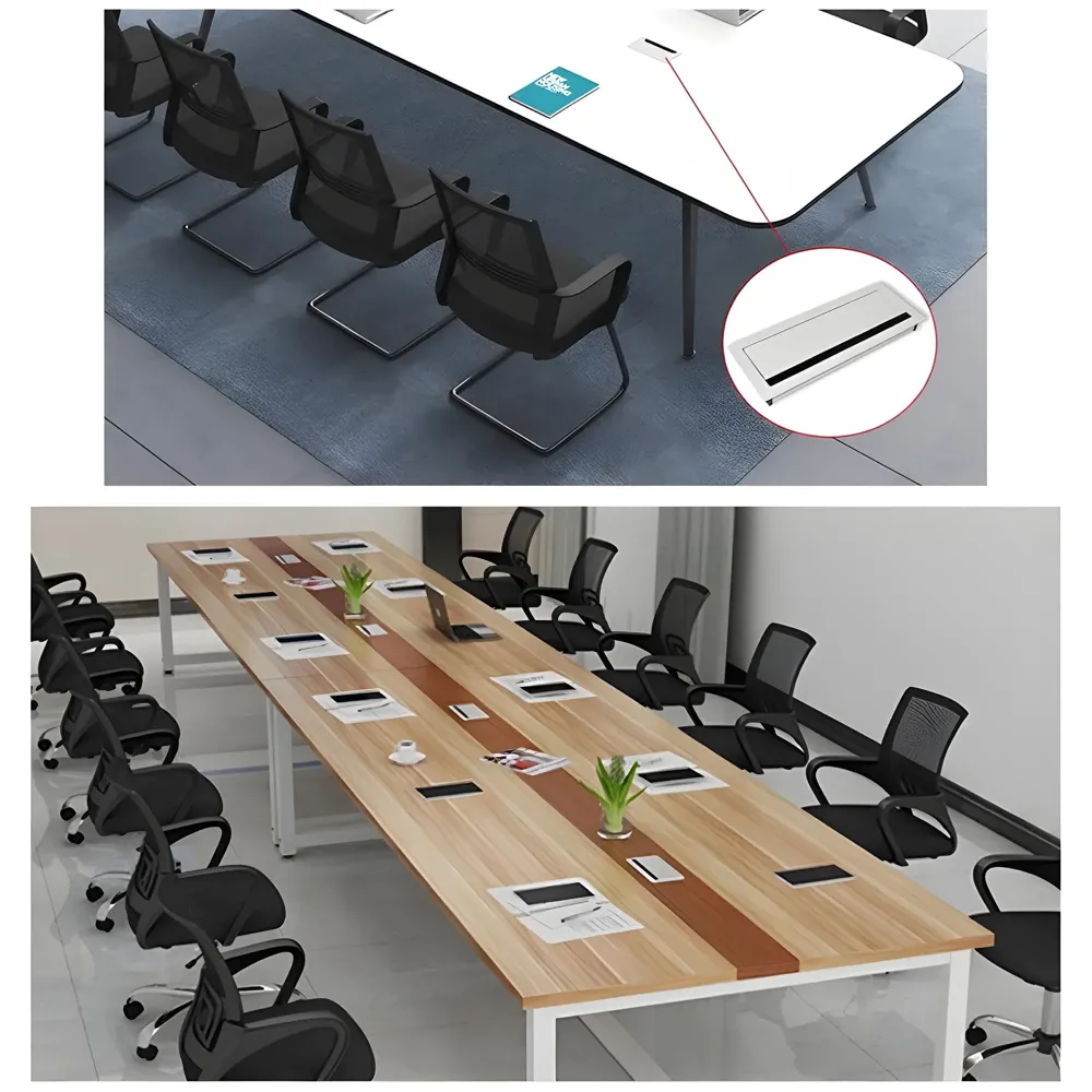 Office Desk Wire Cable Hole Cover Aluminum With Dust Proof Brushes For Computers Work Rectangular Metal Organizer Stylish Desk Accessory Wire Manager Concealed System. 160 mm x 80 mm Silver