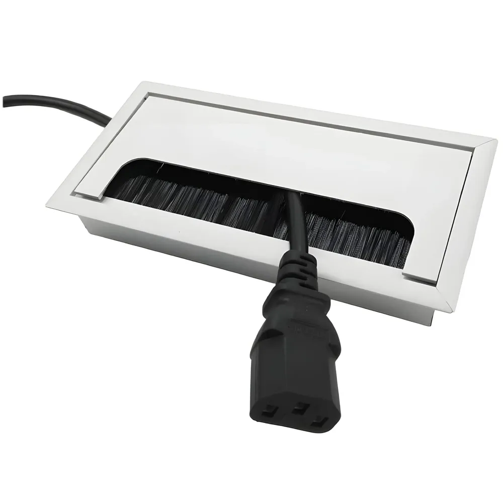 Office Desk Wire Cable Hole Cover Aluminum With Dust Proof Brushes For Computers Work Rectangular Metal Organizer Stylish Desk Accessory Wire Manager Concealed System. 160 mm x 80 mm Silver