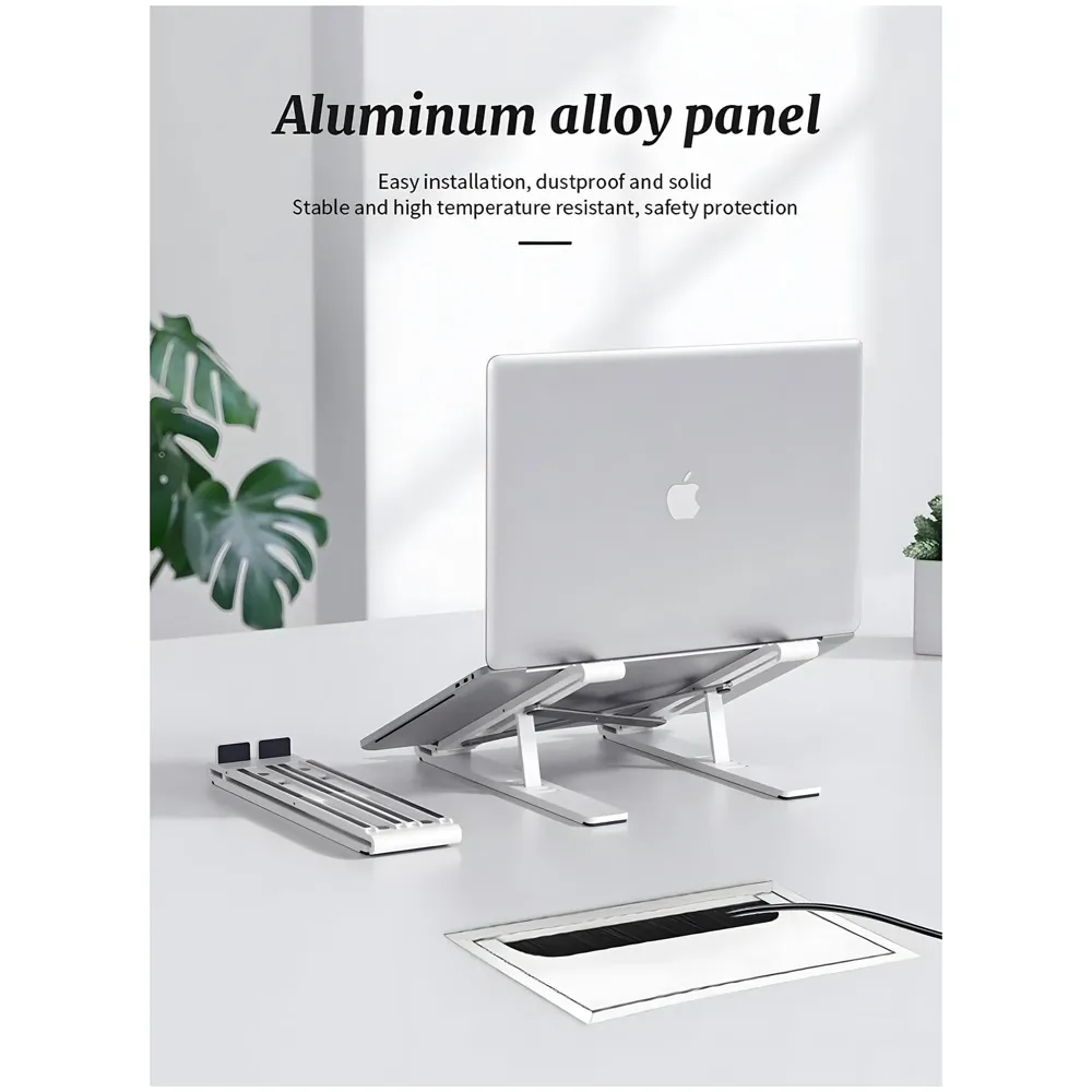 Office Desk Wire Cable Hole Cover Aluminum With Dust Proof Brushes For Computers Work Rectangular Metal Organizer Stylish Desk Accessory Wire Manager Concealed System. 160 mm x 80 mm Silver