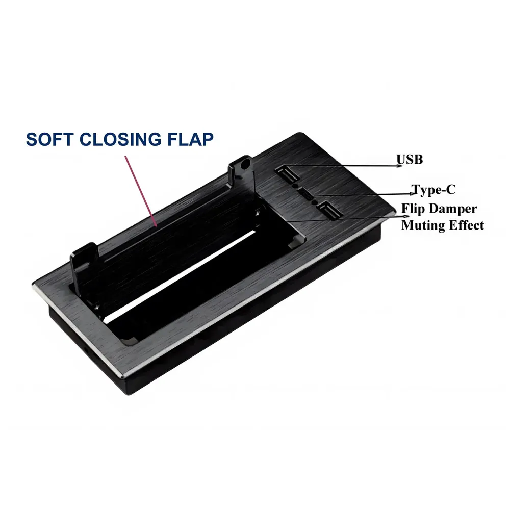 Office Desk Wire Cable Hole Cover Aluminum Soft Closing with USB for Computers Work Rectangular Metal Organizer Desk Accessory Wire Manager Concealed System. 200 mm x 90 mm Black - 3