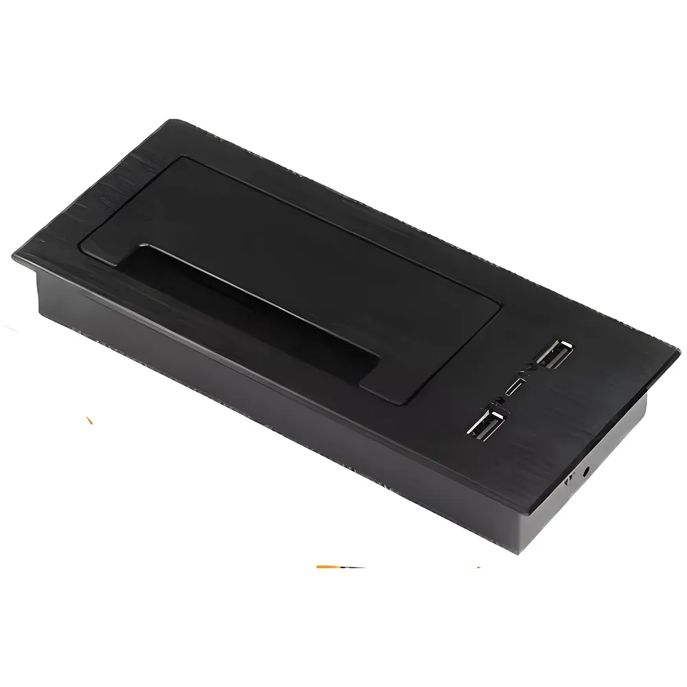 Office Desk Wire Cable Hole Cover Aluminum Soft Closing with USB for Computers Work Rectangular Metal Organizer Desk Accessory Wire Manager Concealed System. 200 mm x 90 mm Black Premium