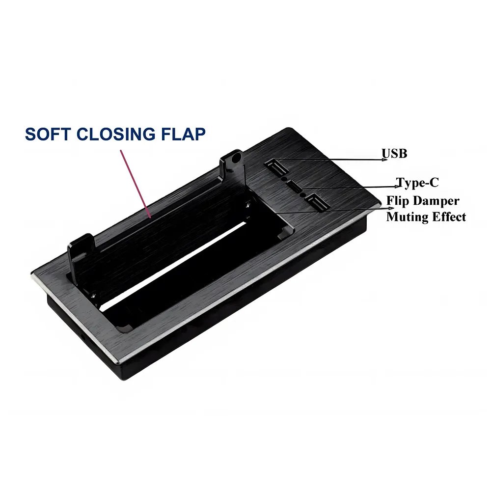 Office Desk Wire Cable Hole Cover Aluminum Soft Closing with USB for Computers Work Rectangular Metal Organizer Desk Accessory Wire Manager Concealed System. 200 mm x 90 mm Black Premium