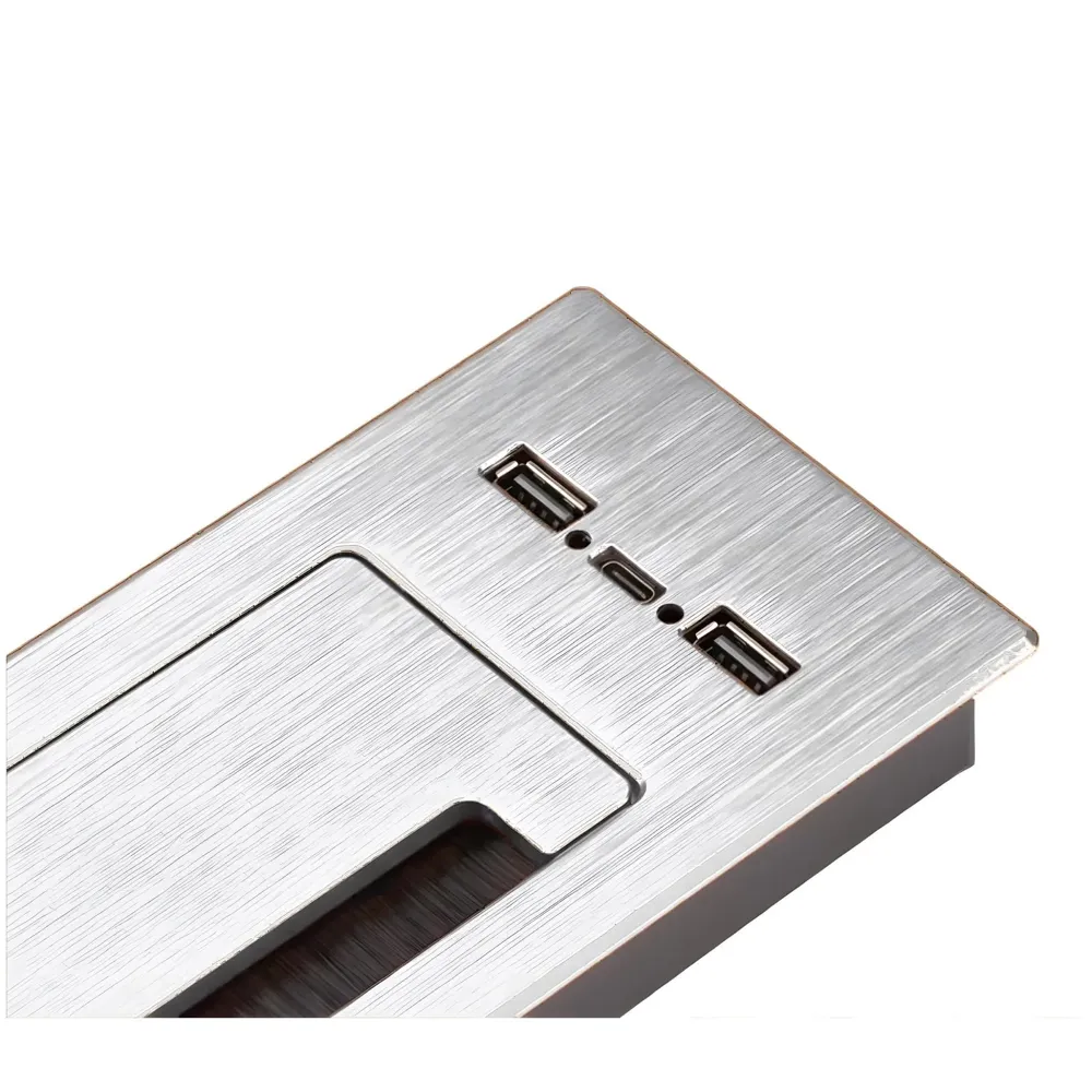 Office Desk Wire Cable Hole Cover Aluminum Soft Closing with USB for Computers Work Rectangular Metal Organizer Desk Accessory Wire Manager Concealed System. 200 mm x 90 mm Silver - 5