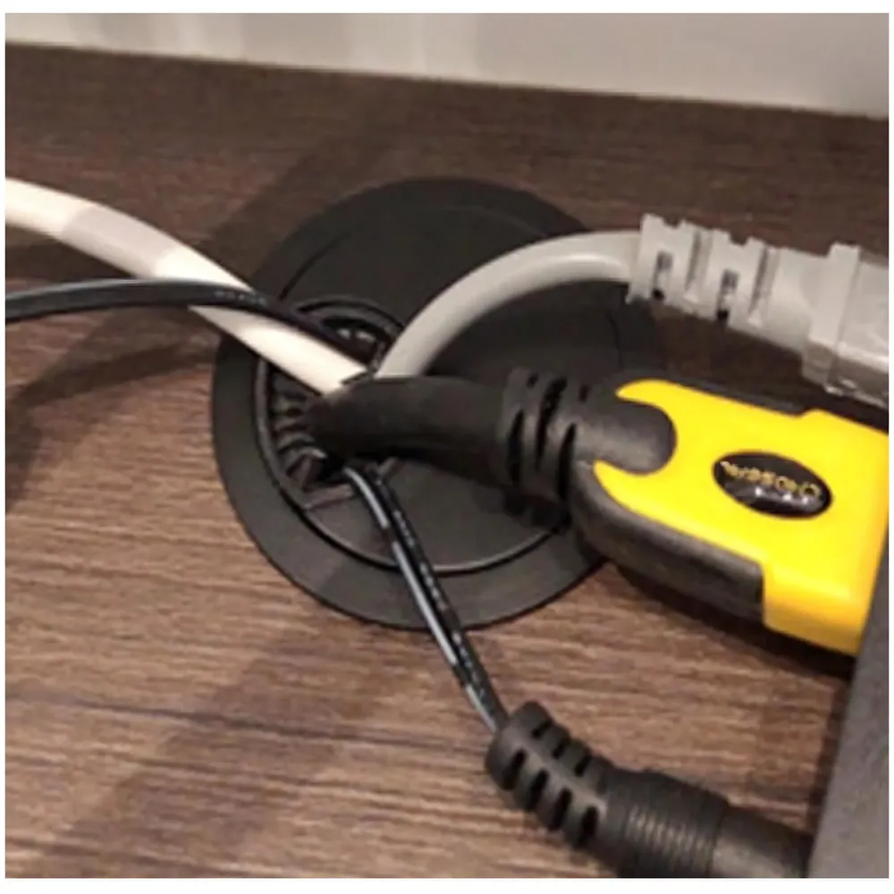 6.8 Cm Metal Round Aluminum Office Desk Wire Cable Hole Cover with Dust Proof Brushes for Computers Work Rectangular Metal Organizer Desk Accessory Wire Manager. 68 mm x 68 mm Black - 4