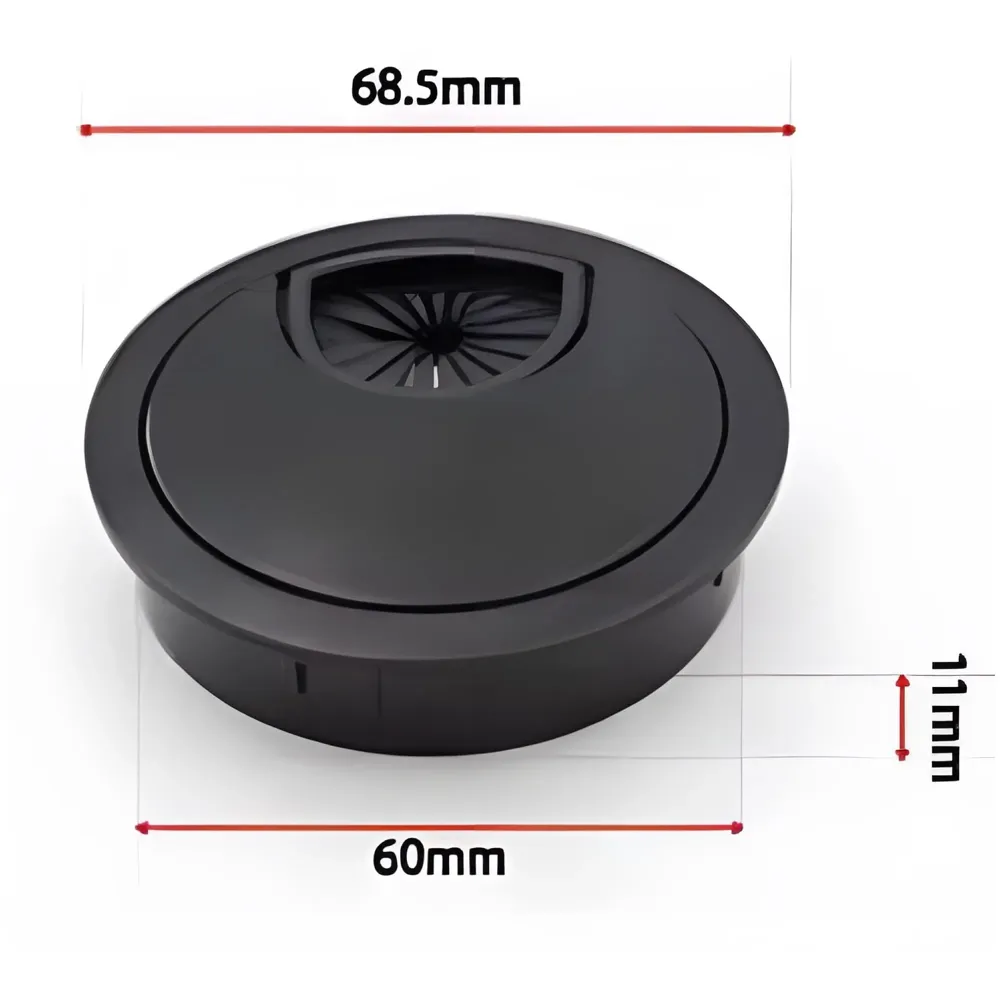 6.8 Cm Metal Round Aluminum Office Desk Wire Cable Hole Cover with Dust Proof Brushes for Computers Work Rectangular Metal Organizer Desk Accessory Wire Manager. 68 mm x 68 mm Black - 5