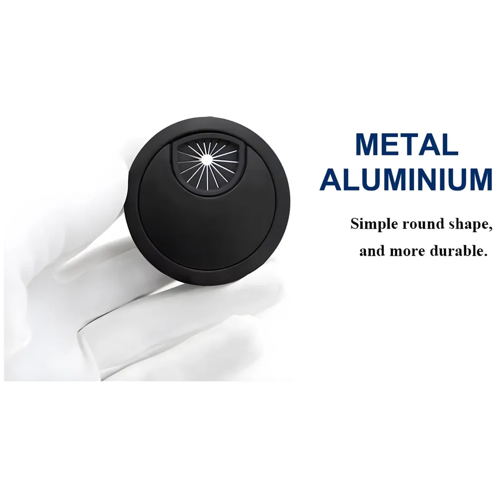 6.8 Cm Metal Round Aluminum Office Desk Wire Cable Hole Cover with Dust Proof Brushes for Computers Work Rectangular Metal Organizer Desk Accessory Wire Manager. 68 mm x 68 mm Black - 6
