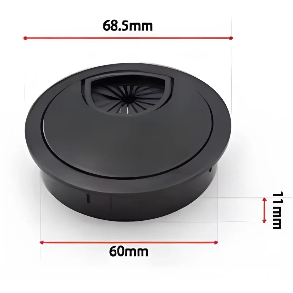 6.8 Cm Metal Round Aluminum Office Desk Wire Cable Hole Cover with Dust Proof Brushes for Computers Work Rectangular Metal Organizer Desk Accessory Wire Manager. 68 mm x 68 mm Black