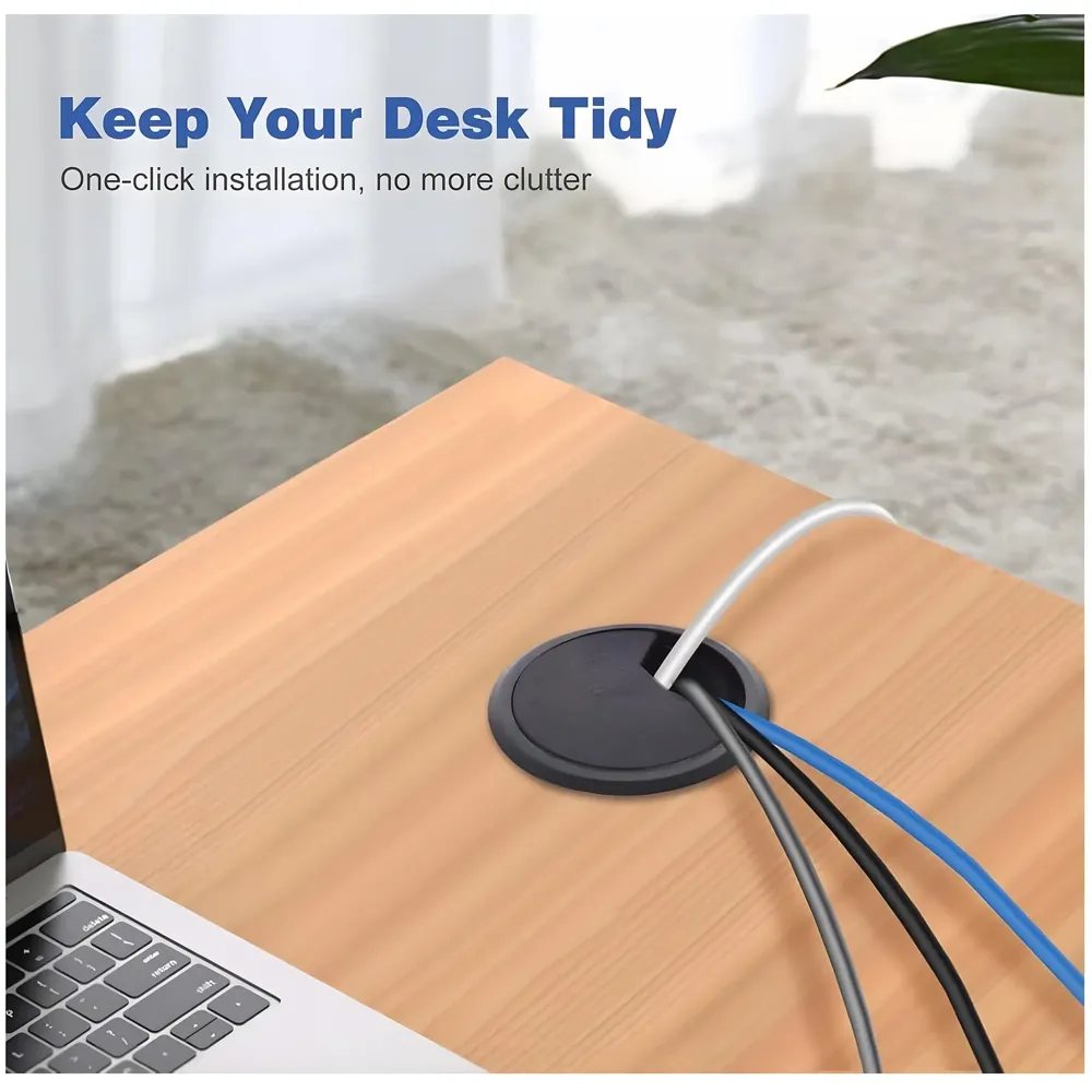 6.8 Cm Metal Round Aluminum Office Desk Wire Cable Hole Cover with Dust Proof Brushes for Computers Work Rectangular Metal Organizer Desk Accessory Wire Manager. 68 mm x 68 mm Black