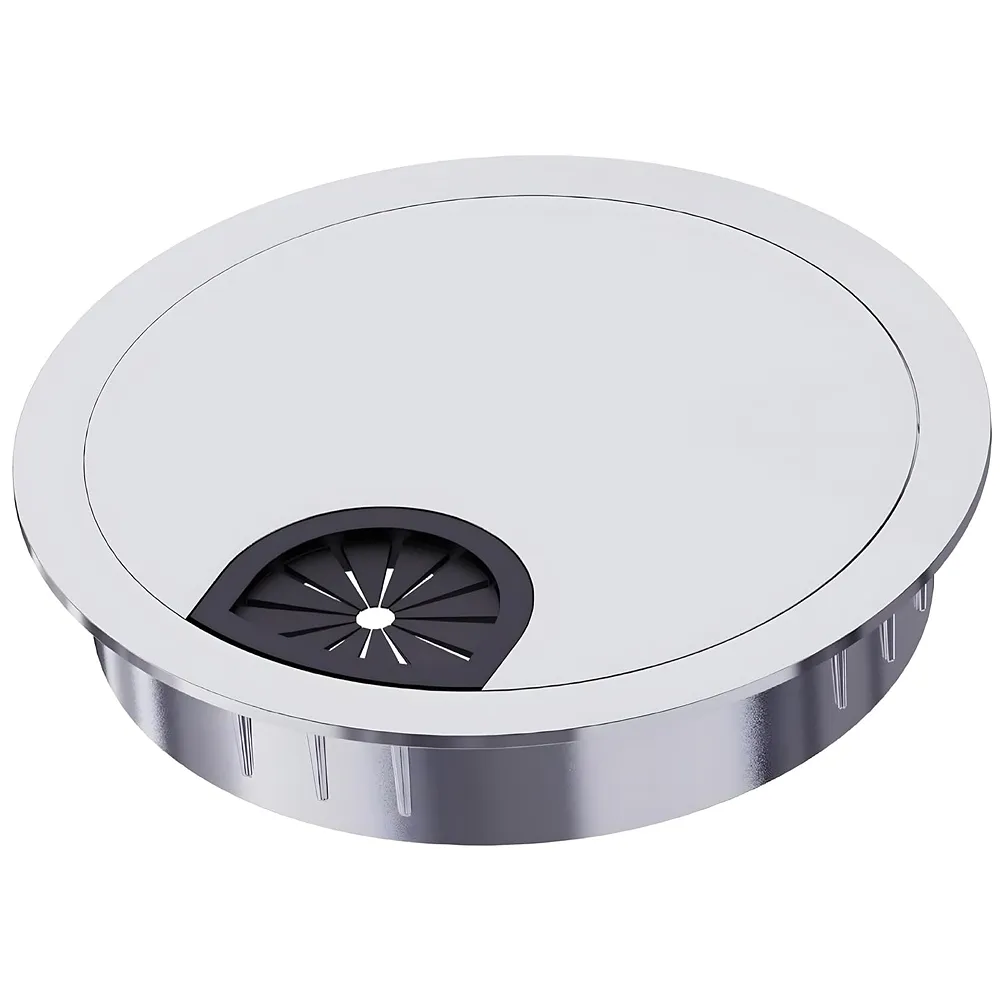 6.8 Cm Chrome Metal Round Aluminum Office Desk Wire Cable Hole Cover With Dust Proof Brushes For Computers Work Rectangular Metal Organizer Desk Accessory Wire Manager. 68 mm x 68 mm Silver