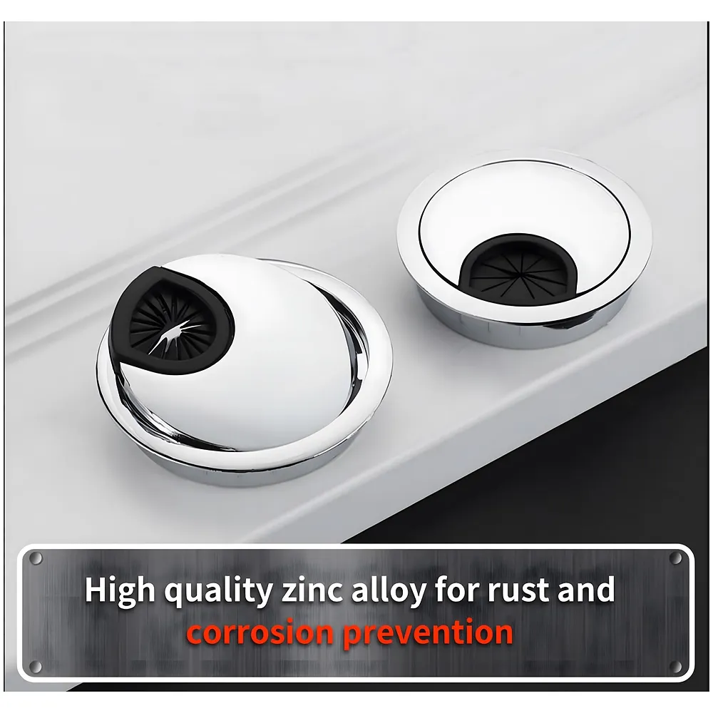 6.8 Cm Chrome Metal Round Aluminum Office Desk Wire Cable Hole Cover With Dust Proof Brushes For Computers Work Rectangular Metal Organizer Desk Accessory Wire Manager. 68 mm x 68 mm Silver