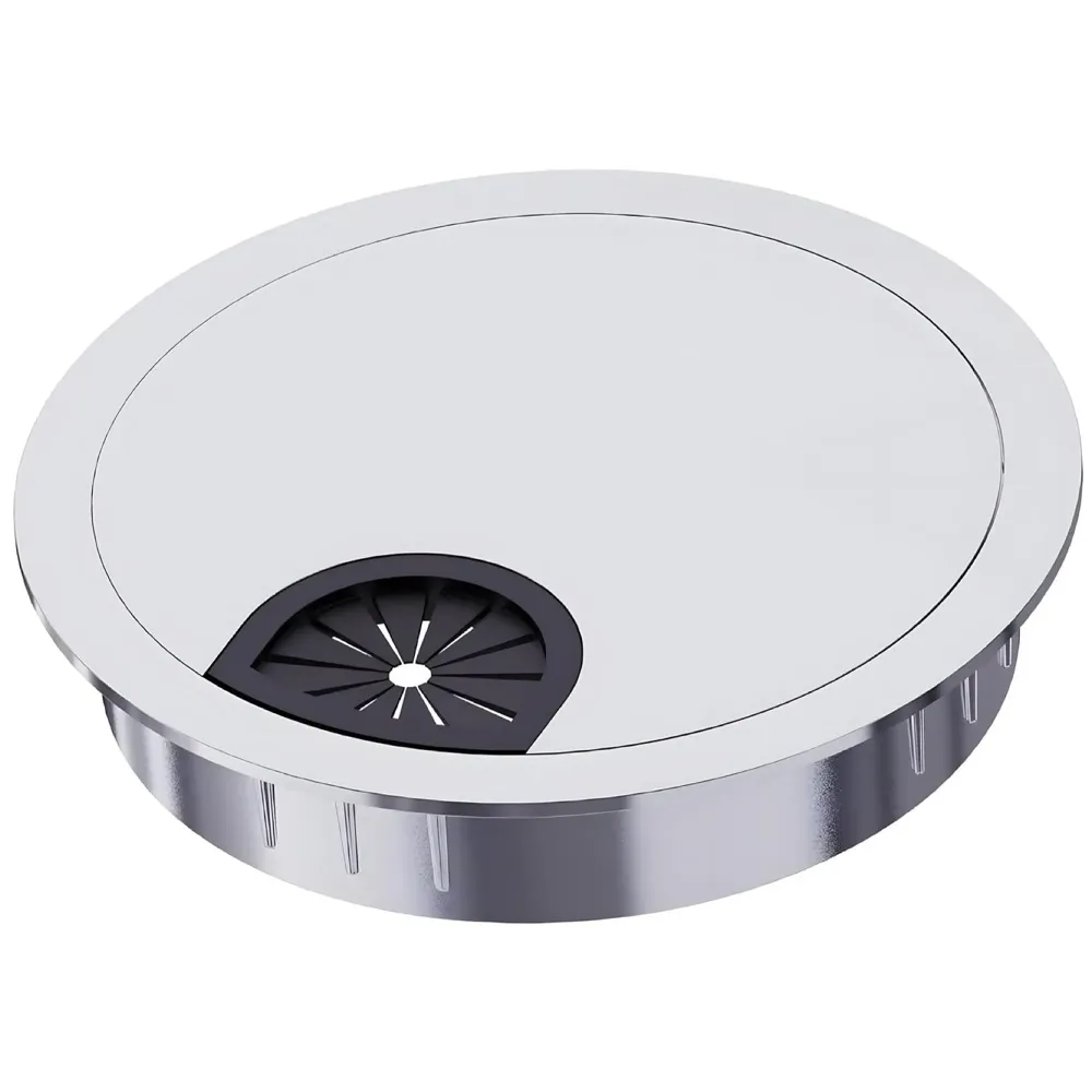 6.8 Cm Chrome Metal Round Aluminum Office Desk Wire Cable Hole Cover With Dust Proof Brushes For Computers Work Rectangular Metal Organizer Desk Accessory Wire Manager. 68 mm x 68 mm Silver