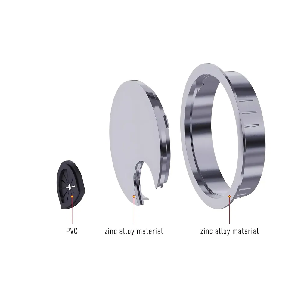 6.8 Cm Chrome Metal Round Aluminum Office Desk Wire Cable Hole Cover With Dust Proof Brushes For Computers Work Rectangular Metal Organizer Desk Accessory Wire Manager. 68 mm x 68 mm Silver - 4