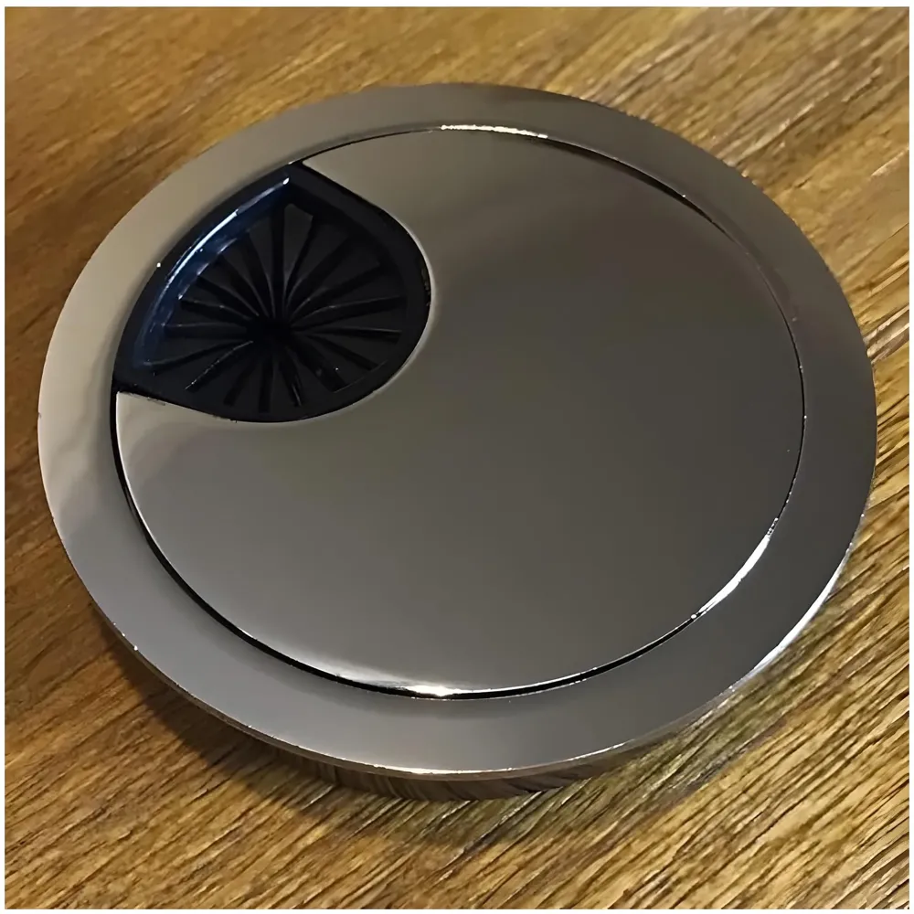 6.8 Cm Chrome Metal Round Aluminum Office Desk Wire Cable Hole Cover With Dust Proof Brushes For Computers Work Rectangular Metal Organizer Desk Accessory Wire Manager. 68 mm x 68 mm Silver - 5