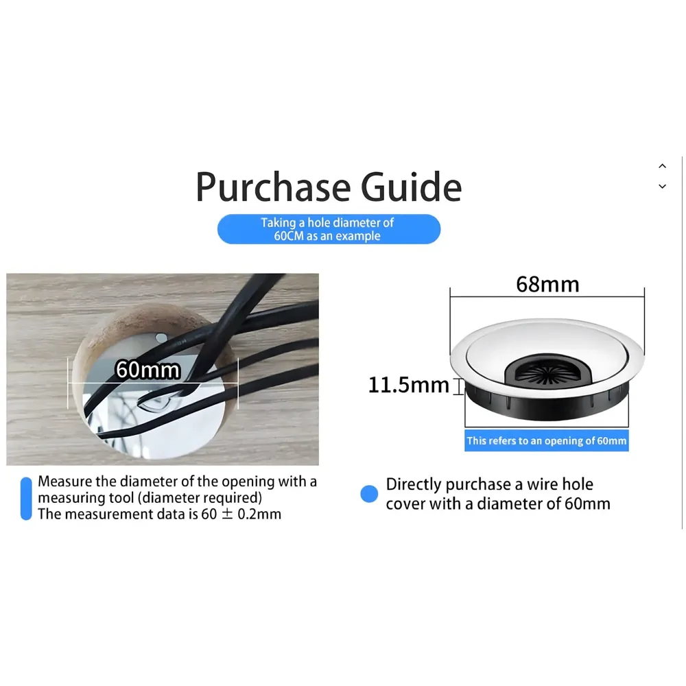 6.8 Cm Chrome Metal Round Aluminum Office Desk Wire Cable Hole Cover With Dust Proof Brushes For Computers Work Rectangular Metal Organizer Desk Accessory Wire Manager. 68 mm x 68 mm Silver - 6