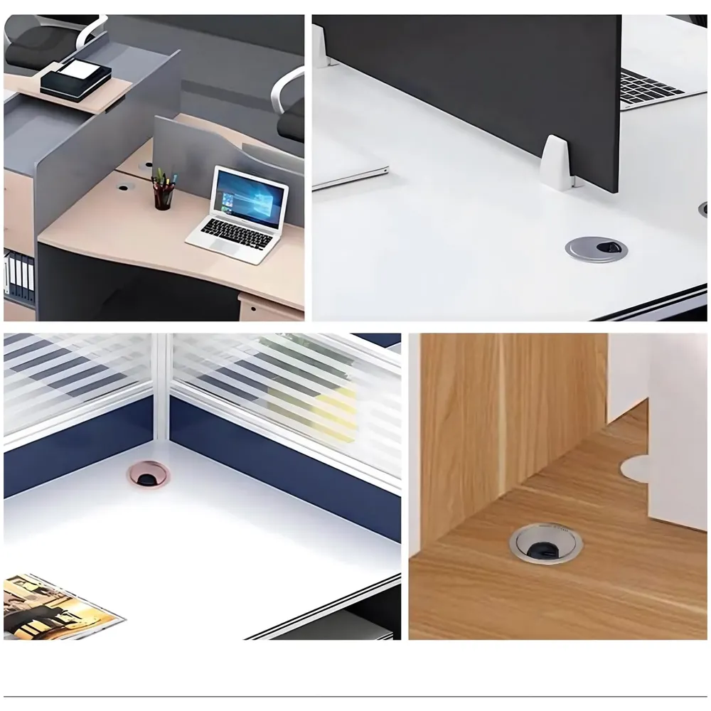 6.8 Cm Chrome Metal Round Aluminum Office Desk Wire Cable Hole Cover With Dust Proof Brushes For Computers Work Rectangular Metal Organizer Desk Accessory Wire Manager. 68 mm x 68 mm Silver - 7