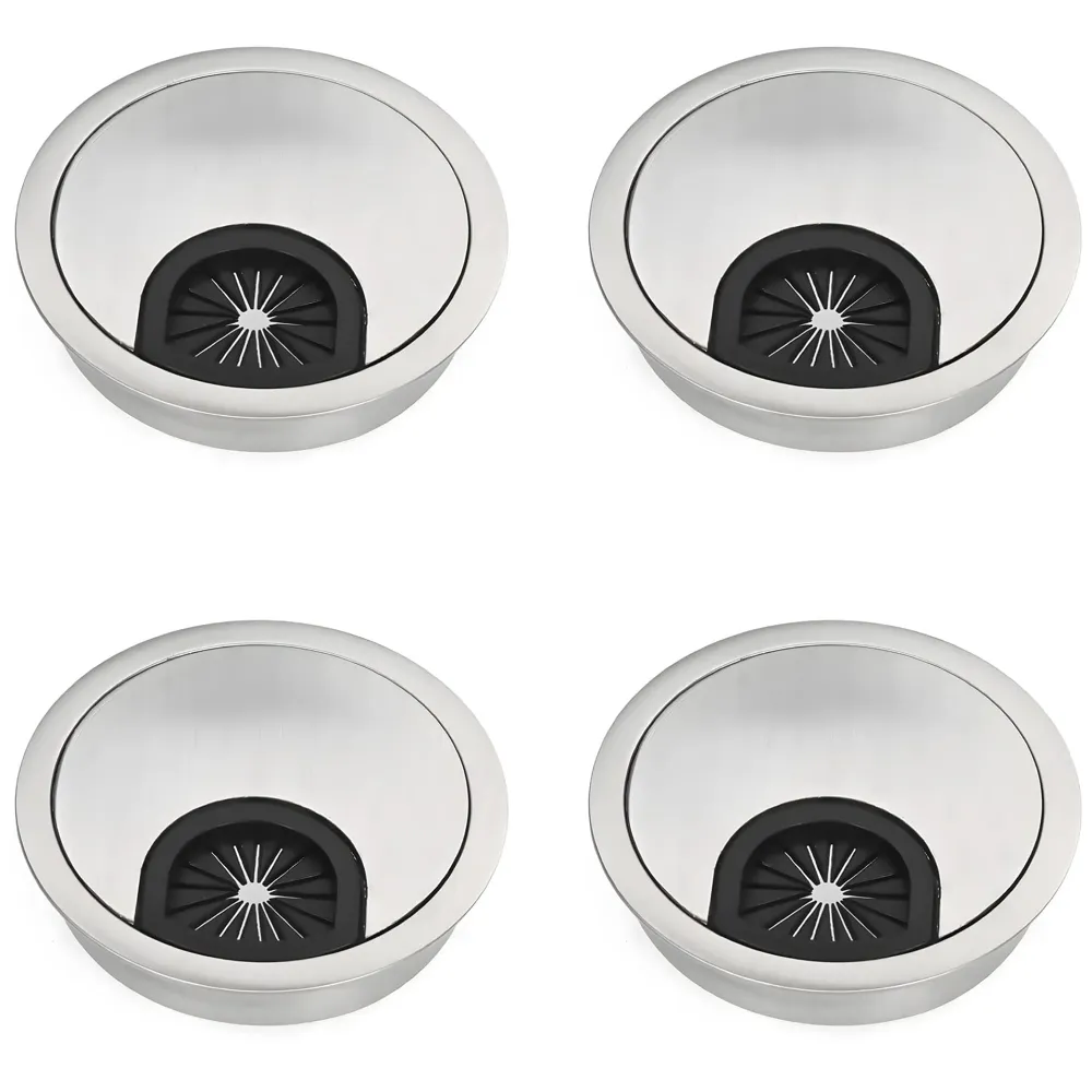4 Pcs 6.8 Cm PVC Round Office Desk Wire Cable Hole Cover with Dust Proof Brushes for Computers Work Rectangular PVC Organizer Desk Accessory Wire Manager. 68 mm