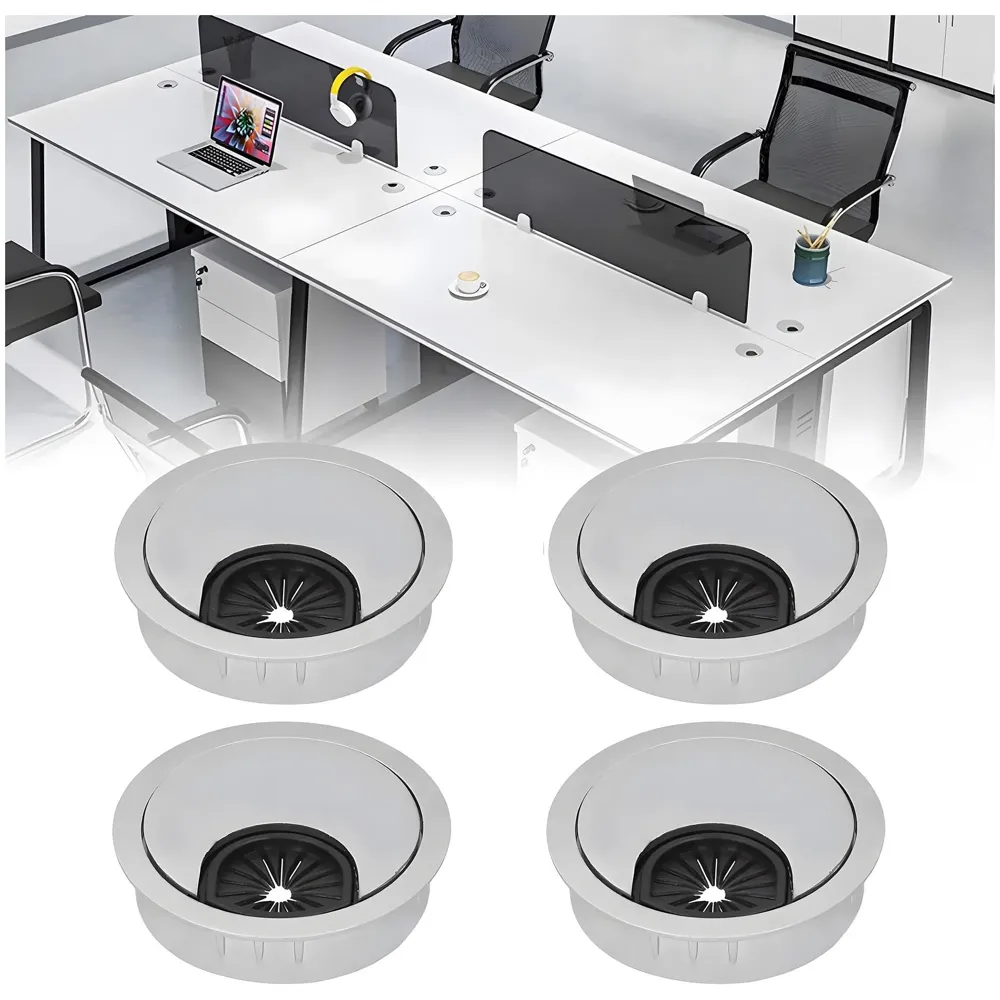 4 Pcs 6.8 Cm PVC Round Office Desk Wire Cable Hole Cover with Dust Proof Brushes for Computers Work Rectangular PVC Organizer Desk Accessory Wire Manager. 68 mm