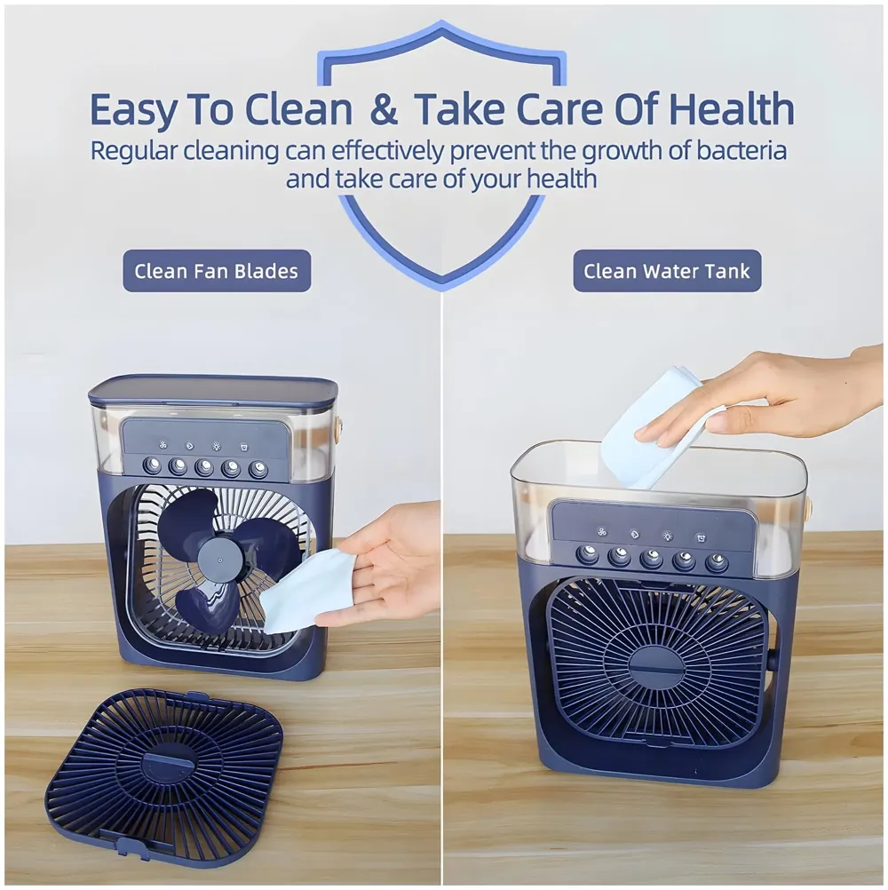 Black Big Portable Mist Fan, Cooling Fan LED Light, Air Conditioner Water Fan USB Desk with 3 Mist Spray Personal Evaporative Air Cooler Ice Fan for Bedroom, Office, Dorm Work