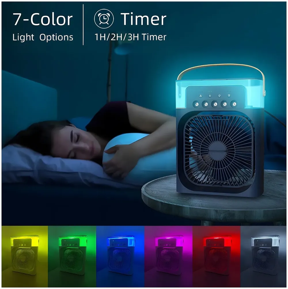 Black Big Portable Mist Fan, Cooling Fan LED Light, Air Conditioner Water Fan USB Desk with 3 Mist Spray Personal Evaporative Air Cooler Ice Fan for Bedroom, Office, Dorm Work