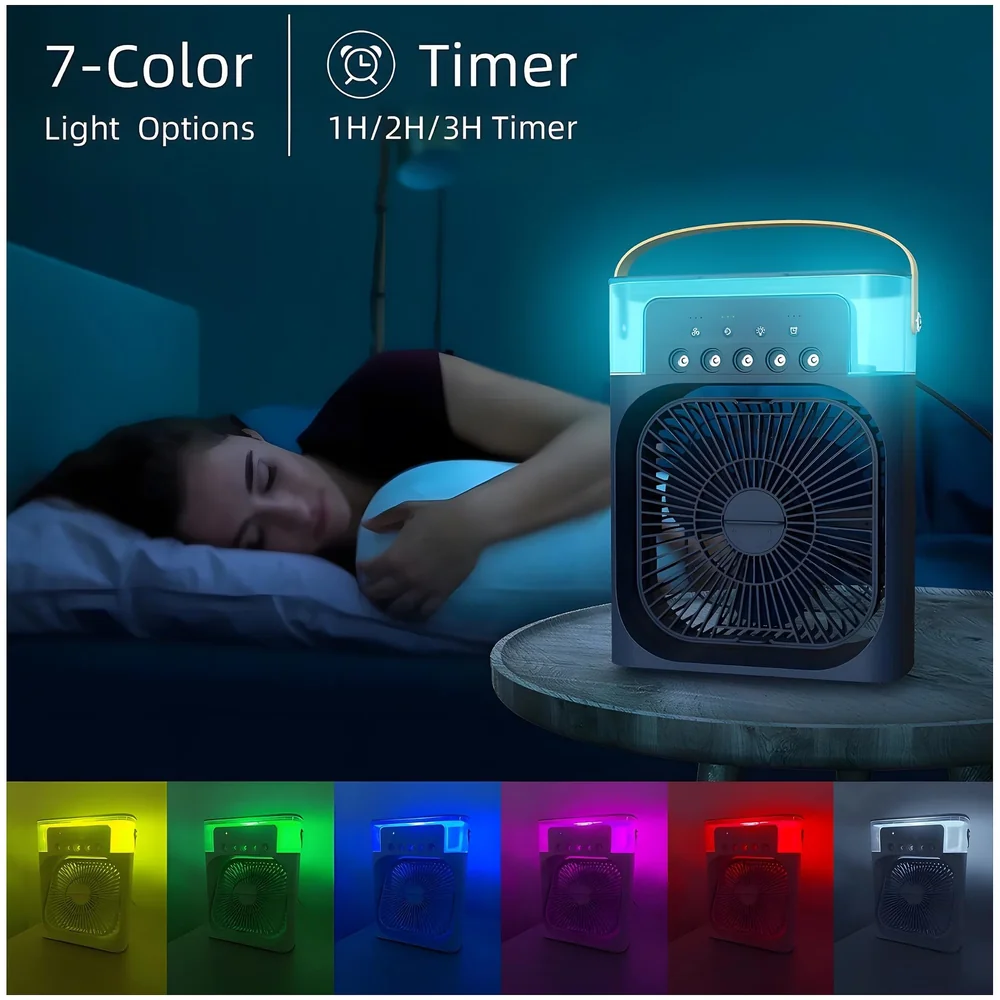 Mist Fan USB Desk Big Black with LED Light for Bedroom Office