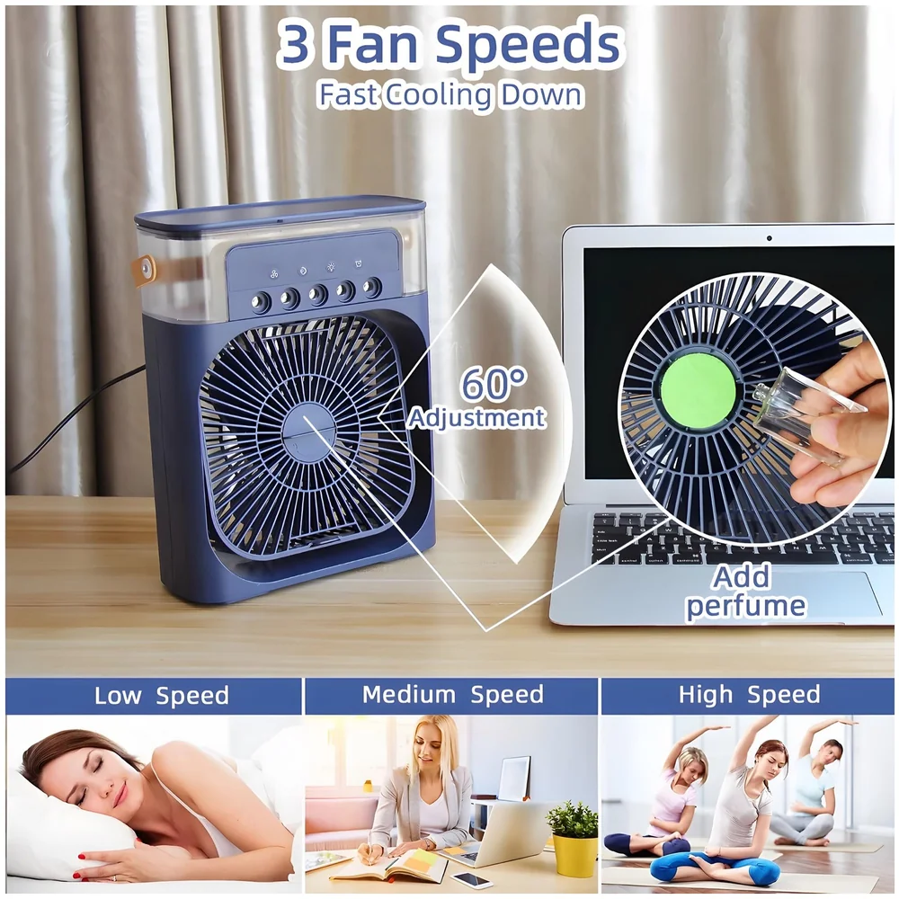 Mist Fan USB Desk Big Black with LED Light for Bedroom Office