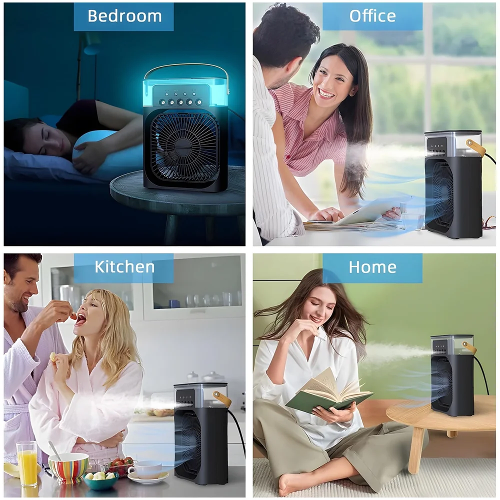 Mist Fan USB Desk Big Black with LED Light for Bedroom Office