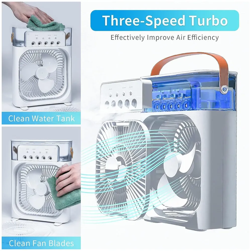 Big Portable Mist Fan, Cooling Fan LED Light, Air Conditioner Water Fan USB Desk with 3 Mist Spray Personal Evaporative Air Cooler Ice Fan for Bedroom, Office, Dorm Work - 3