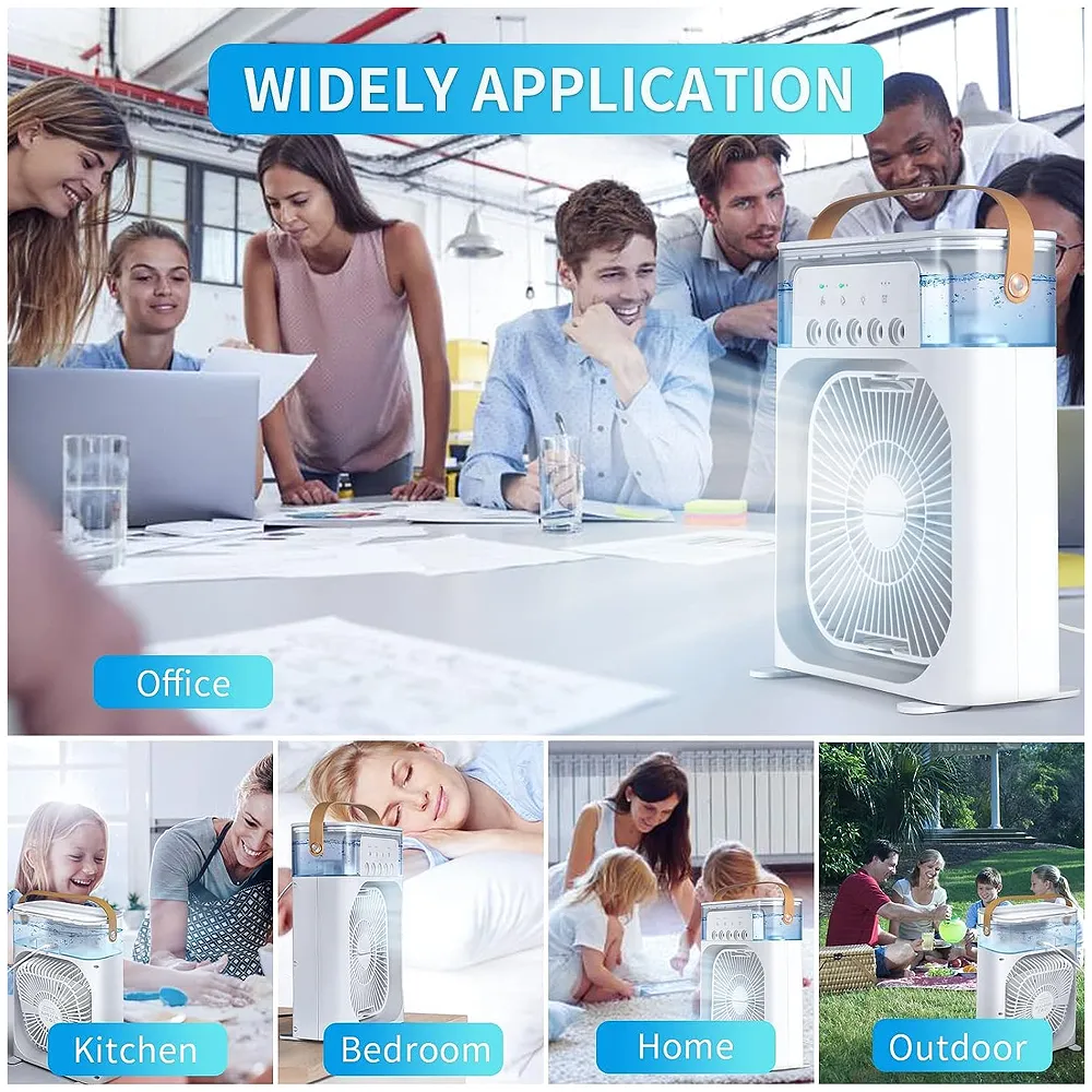 Big Portable Mist Fan, Cooling Fan LED Light, Air Conditioner Water USB Desk with 3 Mist Spray Personal Evaporative Air Cooler Ice for Bedroom, Office, Dorm Work Premium