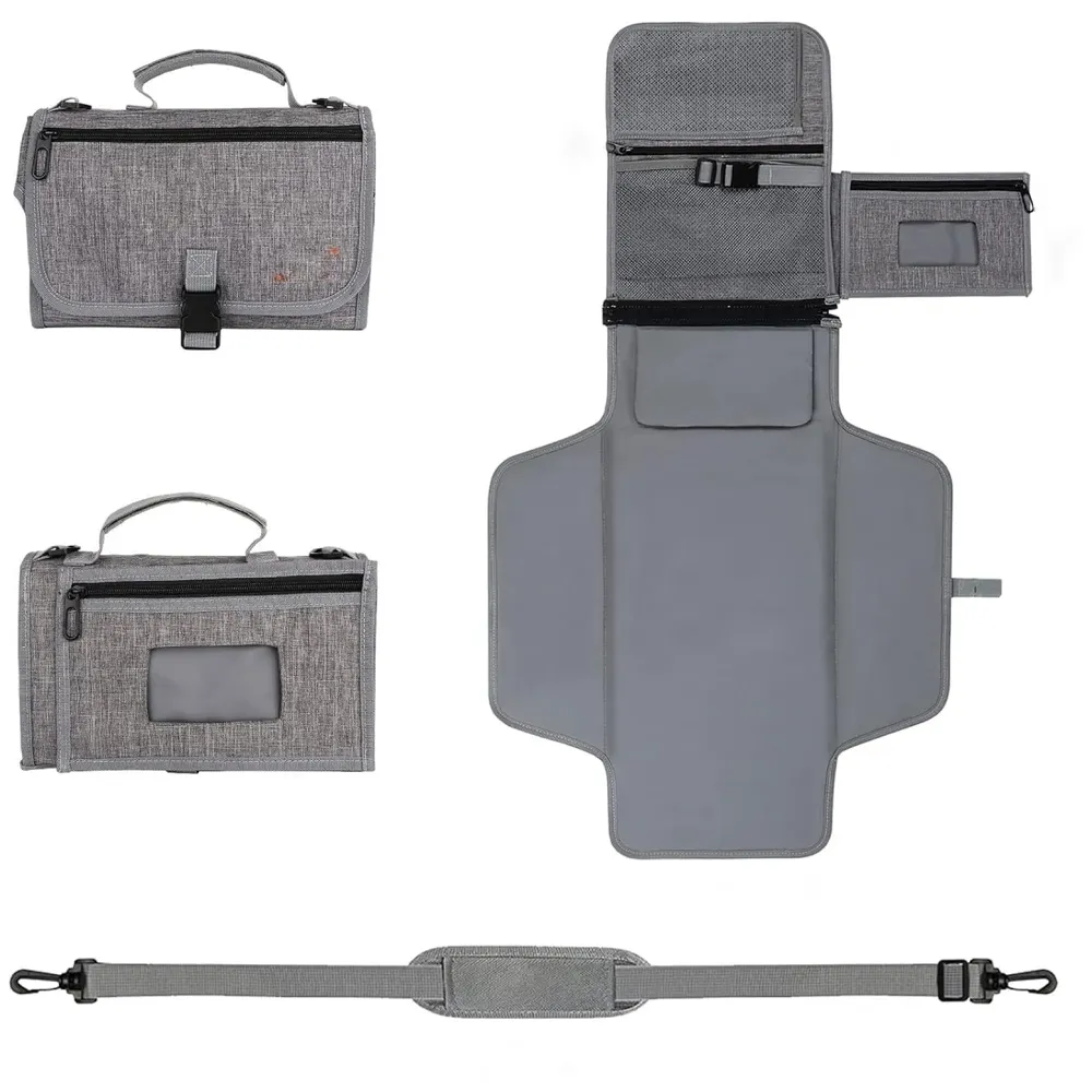 Diaper Bag with Changing Station Smart Wipes Pockets Waterproof, Foldable Mat for Baby Diaper, Travel, & Walking One-Hand Diaper