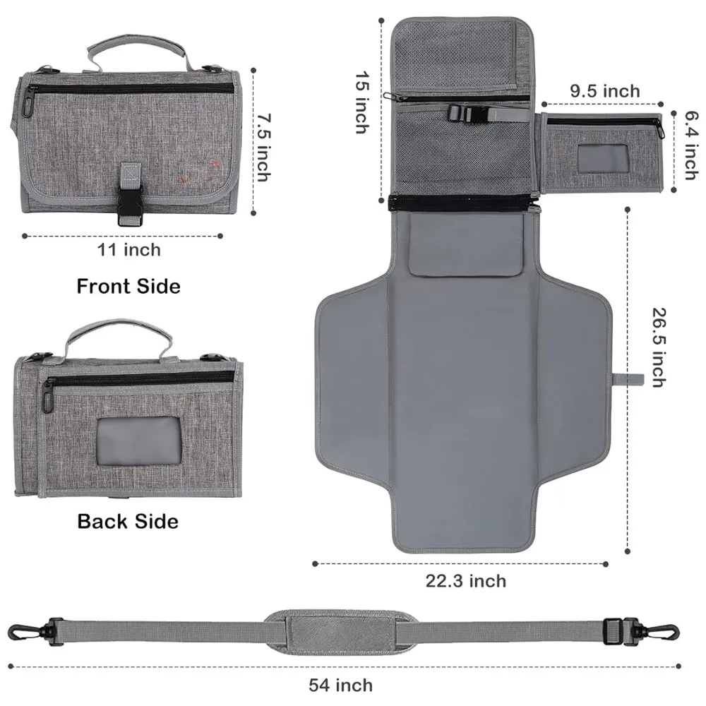 Diaper Bag with Changing Station Smart Wipes Pockets Waterproof, Foldable Mat for Baby Diaper, Travel, & Walking One-Hand Diaper