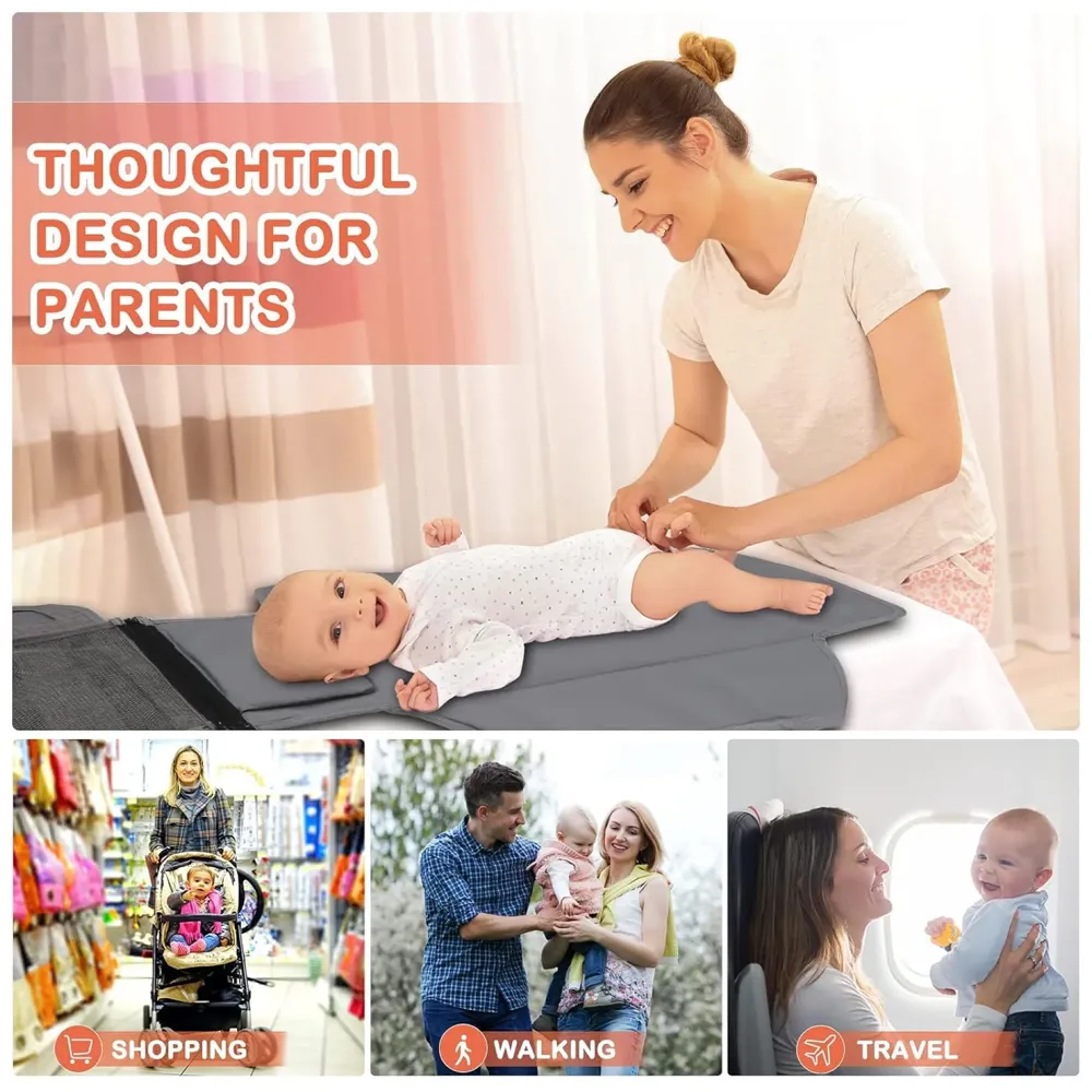 Diaper Bag with Changing Station Smart Wipes Pockets Waterproof, Foldable Mat for Baby Diaper, Travel, & Walking One-Hand Diaper