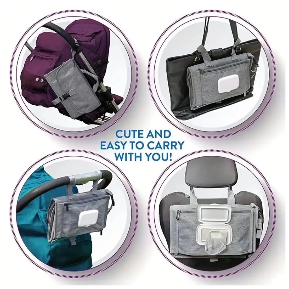 Diaper Bag with Changing Station Smart Wipes Pockets Waterproof, Foldable Mat for Baby Diaper, Travel, & Walking One-Hand Diaper