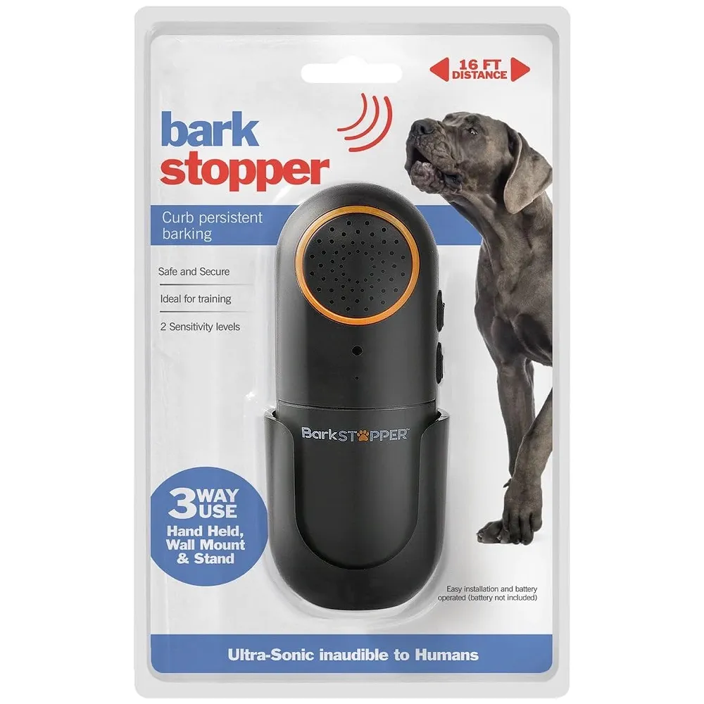 Ultrasonic Bark Stopper for Dogs Safe and Humane No Shock Or Any Discomfort to The Pet, Curb Persistent Barking bark Control 16FT Range 2 Settings - Premium