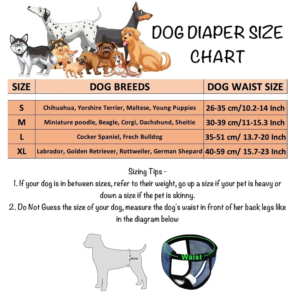 Female Dog Diapers Diaper Comfortable Reusable Female Dog, Puppy, and Female Dogs Diapers with 3 Absorption Cotton Pads (S, Recommended Waist 10.2''-14'')