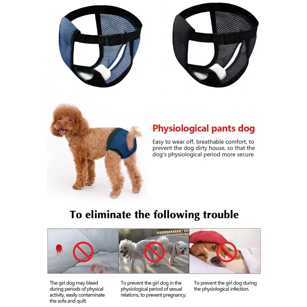 Female Dog Diapers Diaper Comfortable Reusable Female Dog, Puppy, and Female Dogs Diapers with 3 Absorption Cotton Pads (S, Recommended Waist 10.2''-14'') - 2