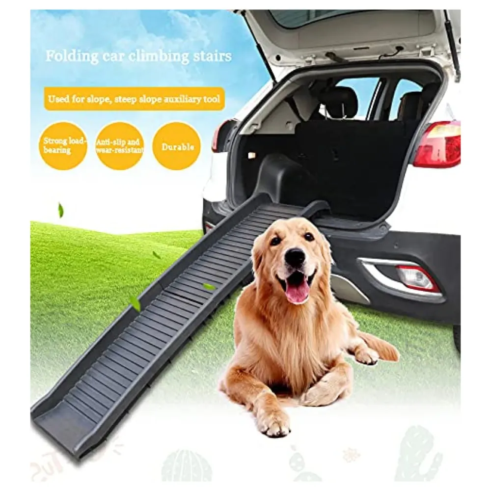 Foldable Dog Ramp for Cars and Homes, 4 Times Folding (15.5 x 10 Inch) for Storage, Pet Car Ramp Stairs, Vehicle Ramp 62 x 15.5 x 3.5 Inch for Big and Small Dogs