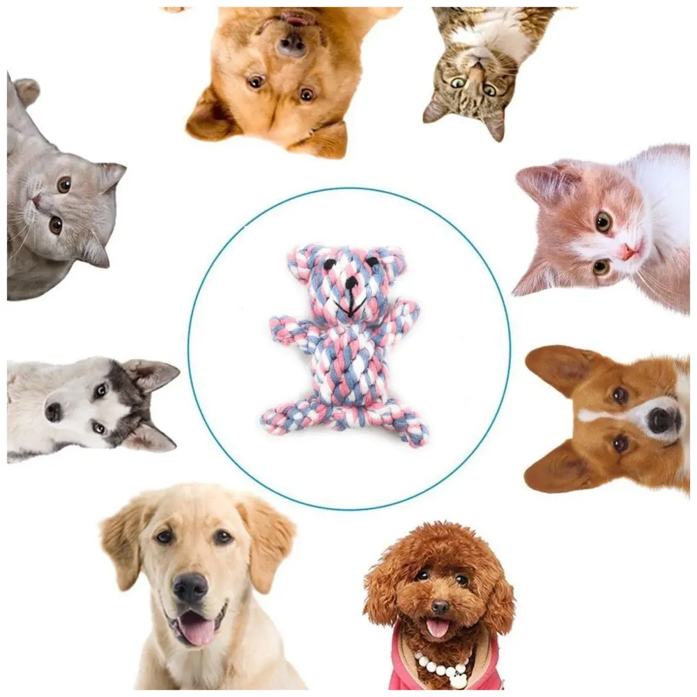 Dog Rope Toy Set Puppy Pet Chew Training Animal Design Durable Interactive Toys Dental Health Teeth Cleaning Toy for Small Medium Dog Biting Toys (Bear)