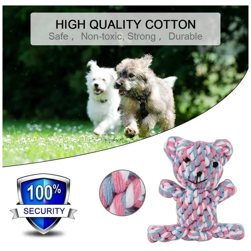 Dog Rope Toy Set Puppy Pet Chew Training Animal Design Durable Interactive Toys Dental Health Teeth Cleaning Toy for Small Medium Dog Biting Toys (Bear)