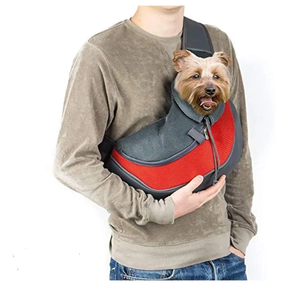 24x7 eMall® Pet Sling Carrier - Small Dog Cat Sling Pet Carrier Bag Safe Comfortable Adjustable Pouch Single Shoulder Carry Tote Handbag for Pets Upto 10 Kgs. (Red) 18 x10 Inch - 2