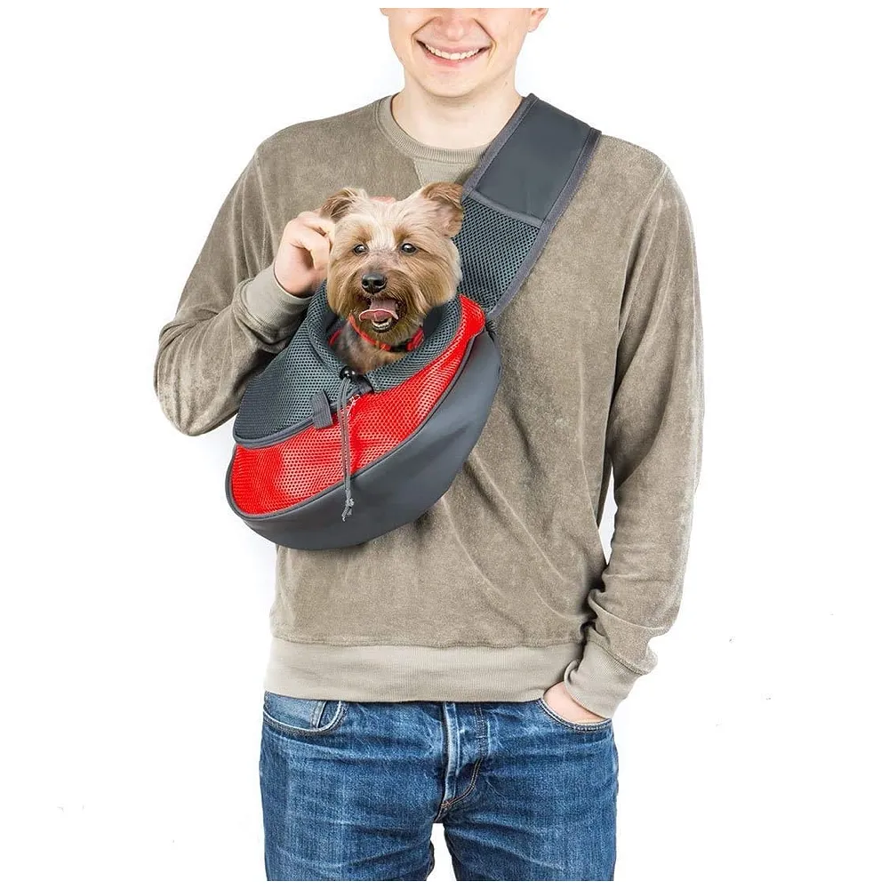 Pet Sling Carrier Bag 18 x 10 Inch Red for Dog Cat Upto 10 Kg Premium